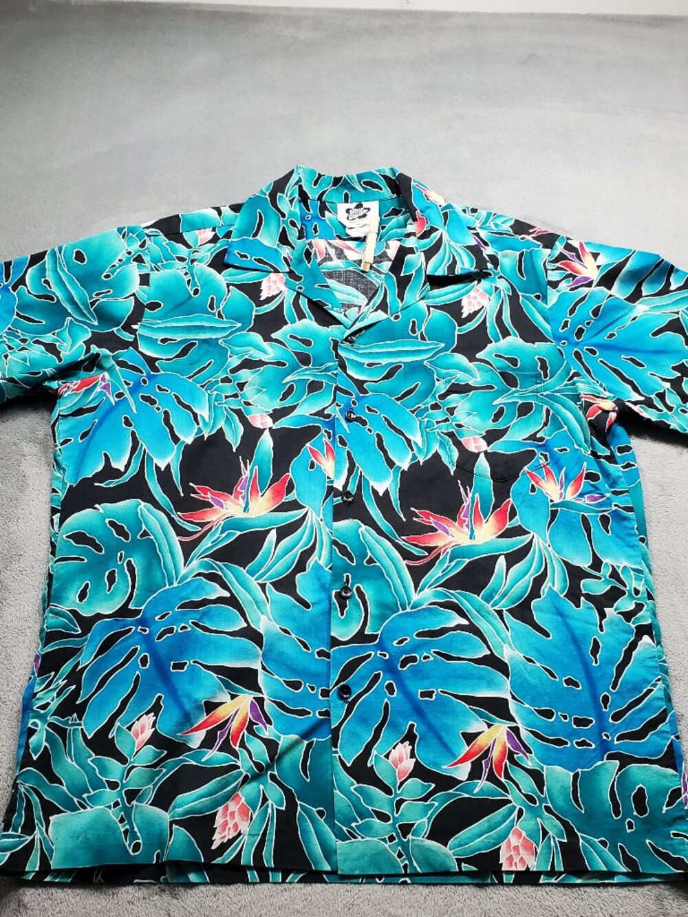 Vtg Hilo Hattie Made in Hawaii Short Sleeve Tropical Shirt Teal Men Sz XL